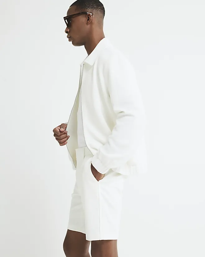 River Island slim fit waffle shorts White New