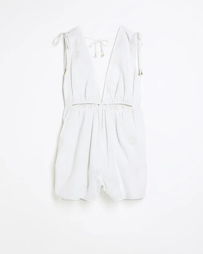 River Island textured cut out playsuit White Online
