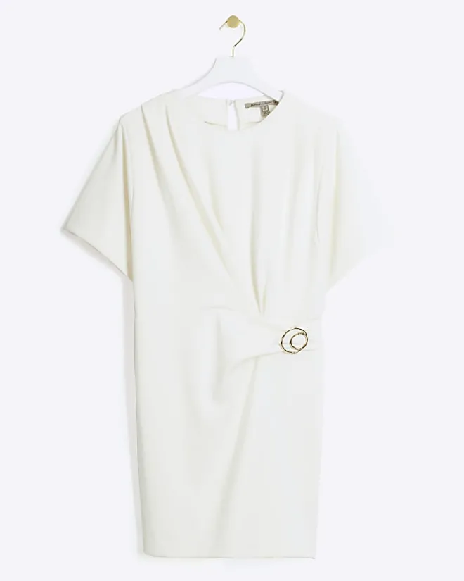 River Island wrap buckle t-shirt mini dress White Outlet