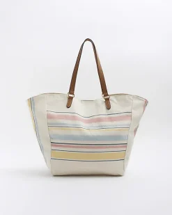 River Island canvas stripe tote bag Yellow Fashion