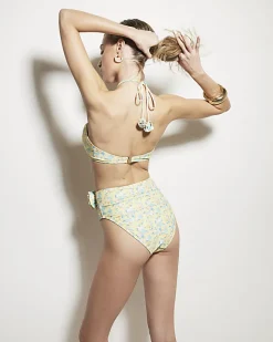 River Island floral corsage halter bikini top Yellow New