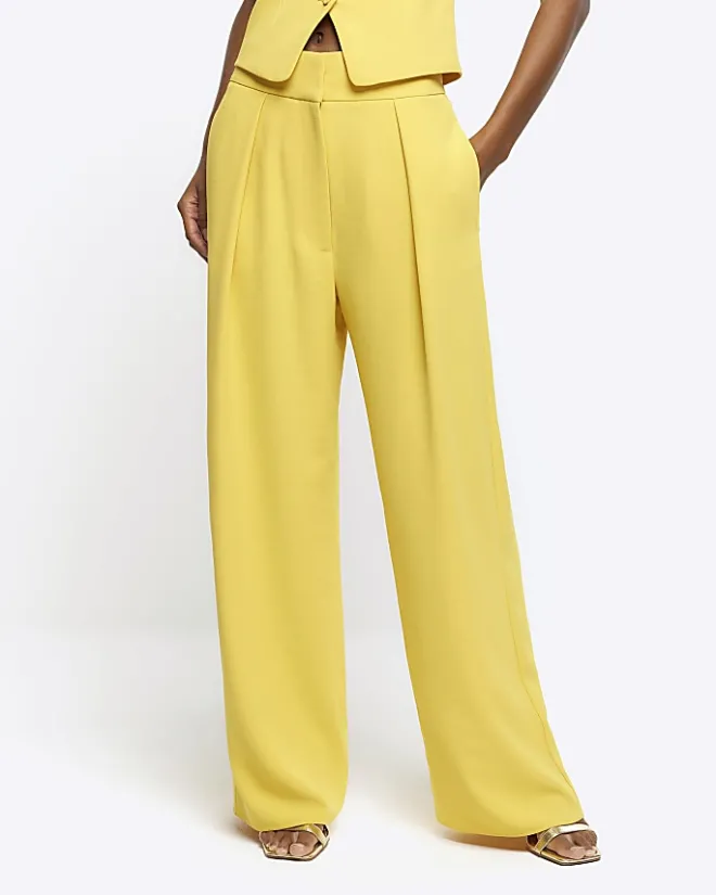 River Island pleated wide leg trousers Yellow Hot