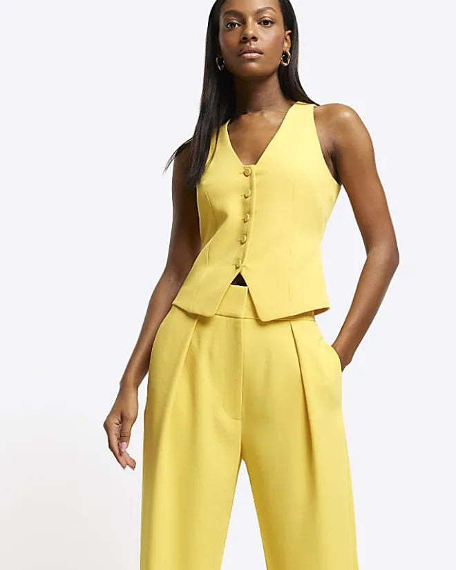 River Island pleated wide leg trousers Yellow Hot