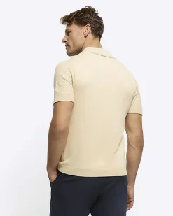 River Island slim fit textured knit polo Yellow Outlet