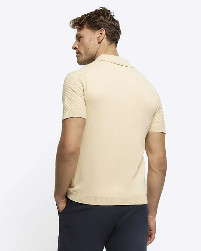 River Island slim fit textured knit polo Yellow Outlet